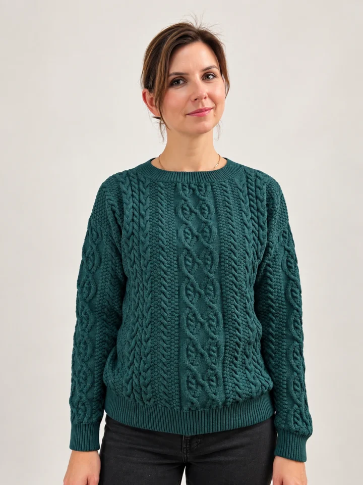 Sweter w warkocze w kolorze ciemnej zieleni z dodatkiem kaszmiru