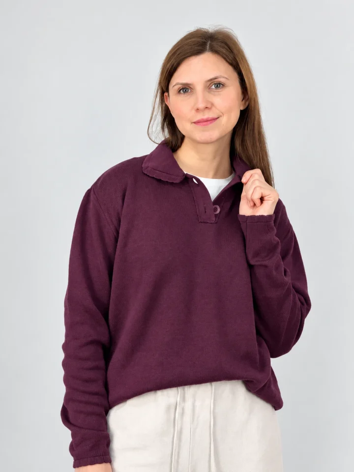 Sweter bawełniany typu polo w kolorze fioletowym
